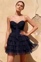 Ellie Navy Sweetheart Neck Ruffle Mini Dress | Homecoming Grad Dress