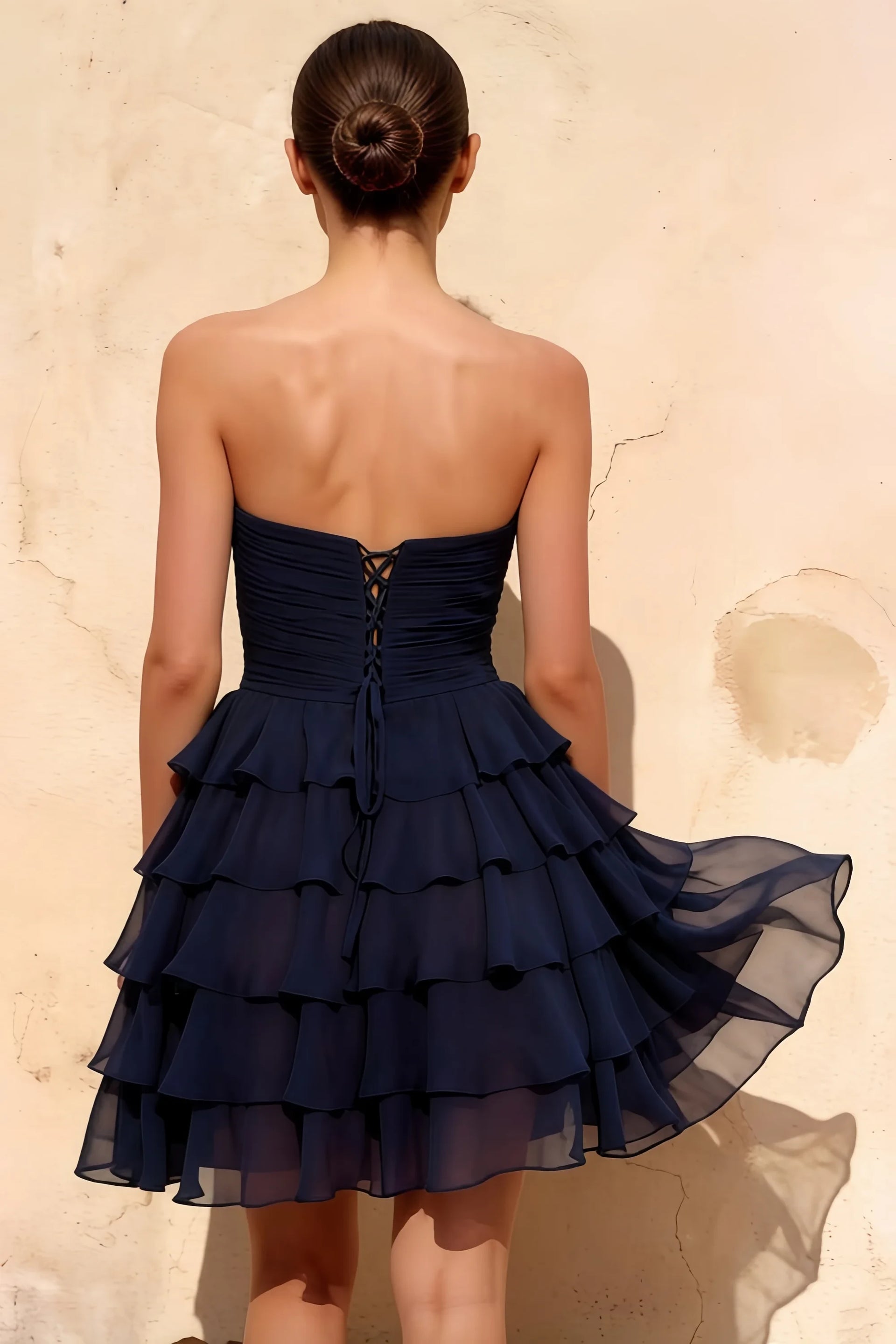 Ellie Navy Sweetheart Neck Ruffle Mini Dress | Homecoming Grad Dress