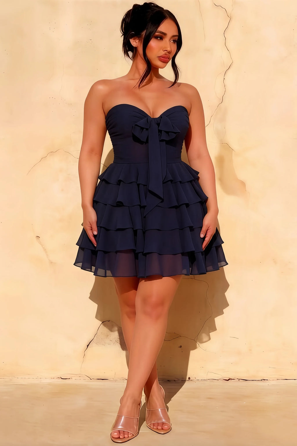 Ellie Navy Sweetheart Neck Ruffle Mini Dress | Homecoming Grad Dress