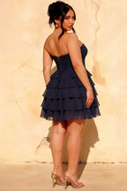 Ellie Navy Sweetheart Neck Ruffle Mini Dress | Homecoming Grad Dress