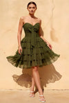 Ellie Olive Green Sweetheart Neck Ruffle Mini Dress