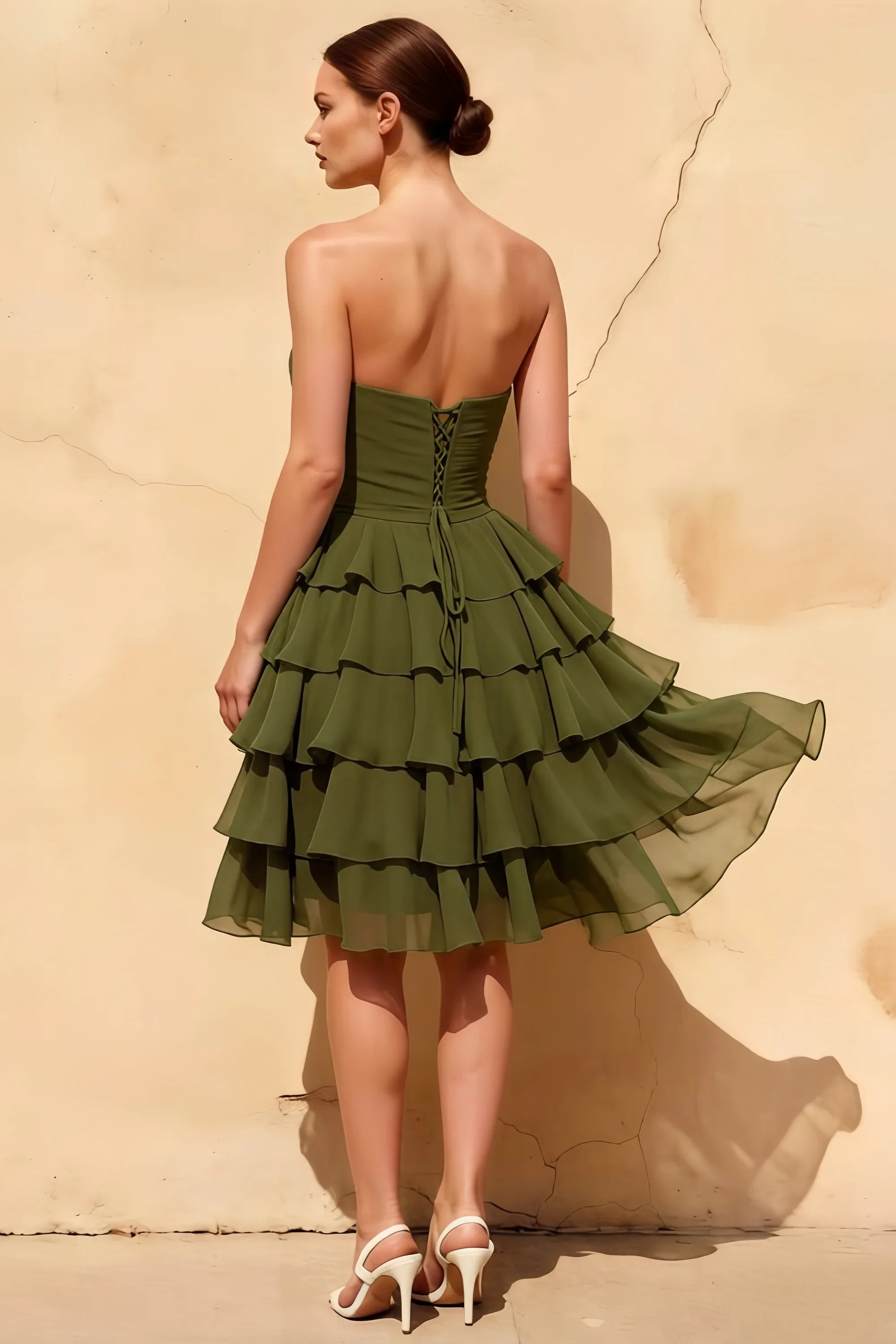 Ellie Olive Green Sweetheart Neck Ruffle Mini Dress Secondary image
