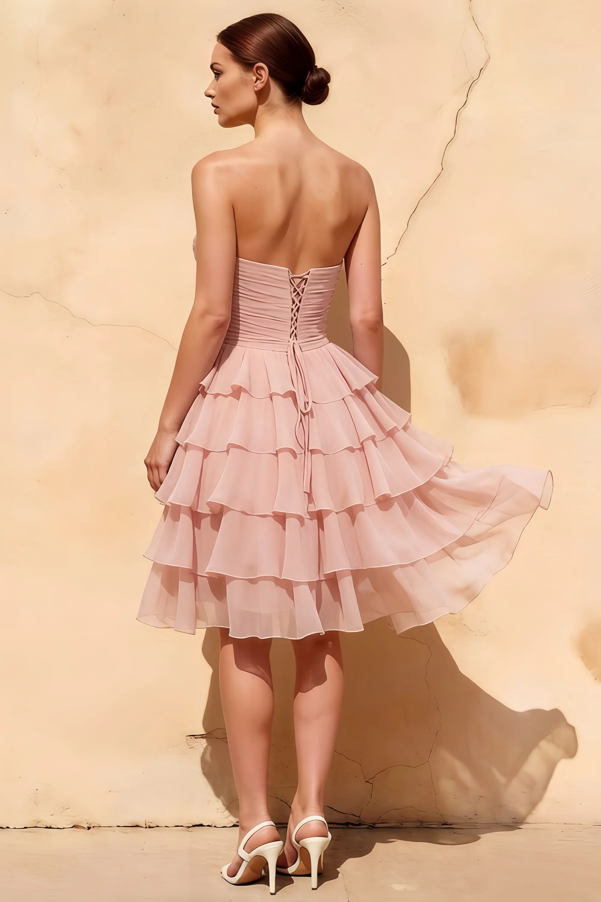 Ellie Pink Sweetheart Neck Ruffle Mini Dress