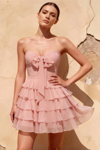 Ellie Pink Sweetheart Neck Ruffle Mini Dress