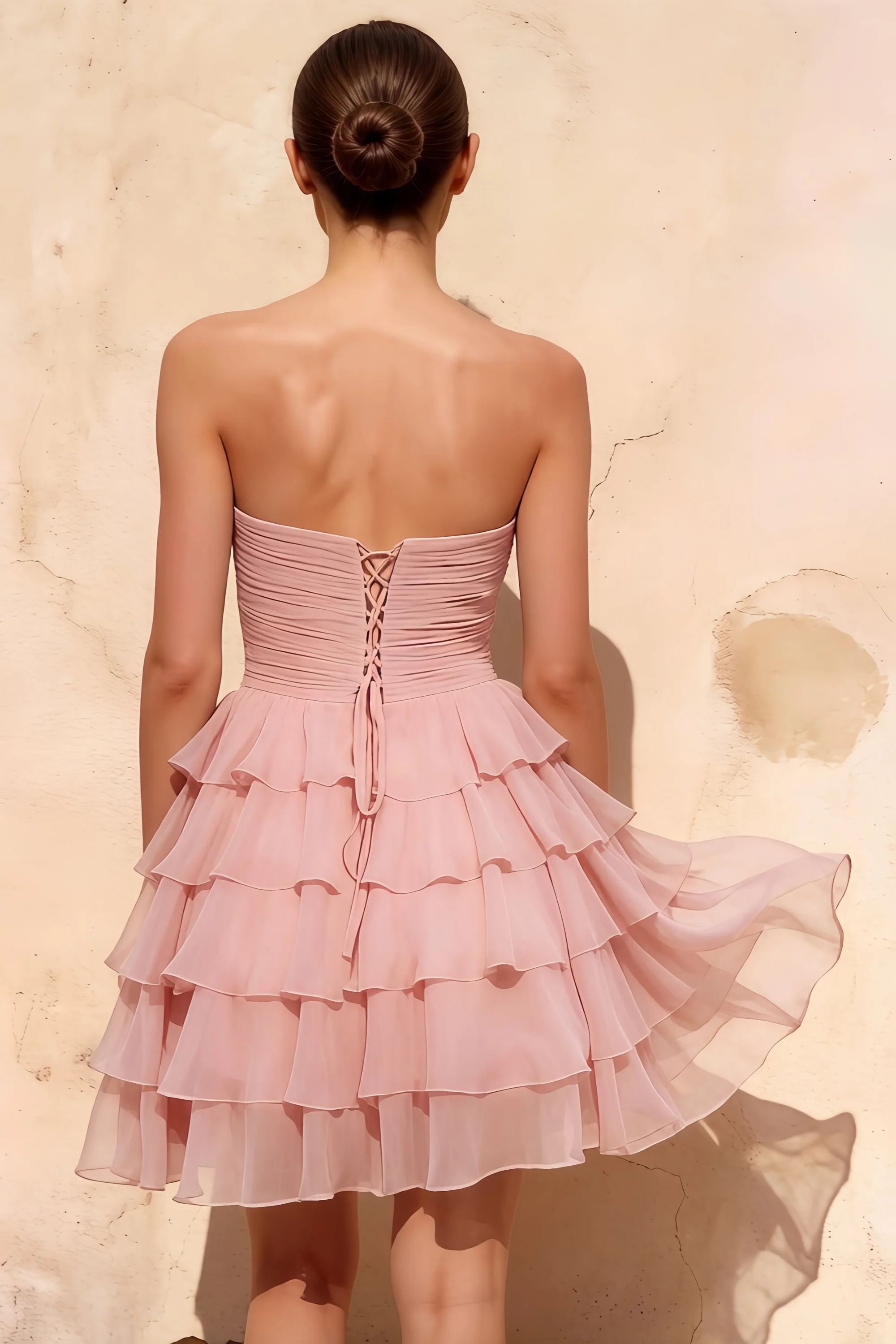 Ellie Pink Sweetheart Neck Ruffle Mini Dress