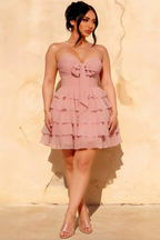 Ellie Pink Sweetheart Neck Ruffle Mini Dress