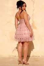 Ellie Pink Sweetheart Neck Ruffle Mini Dress