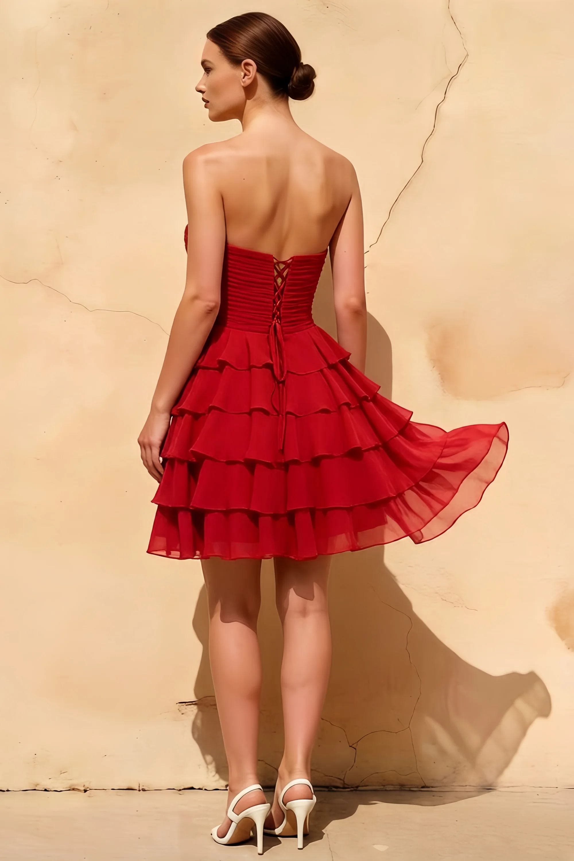 Ellie Red Sweetheart Neck Ruffle Mini Dress Secondary image