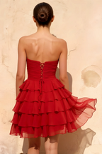 Ellie Red Sweetheart Neck Ruffle Mini Dress