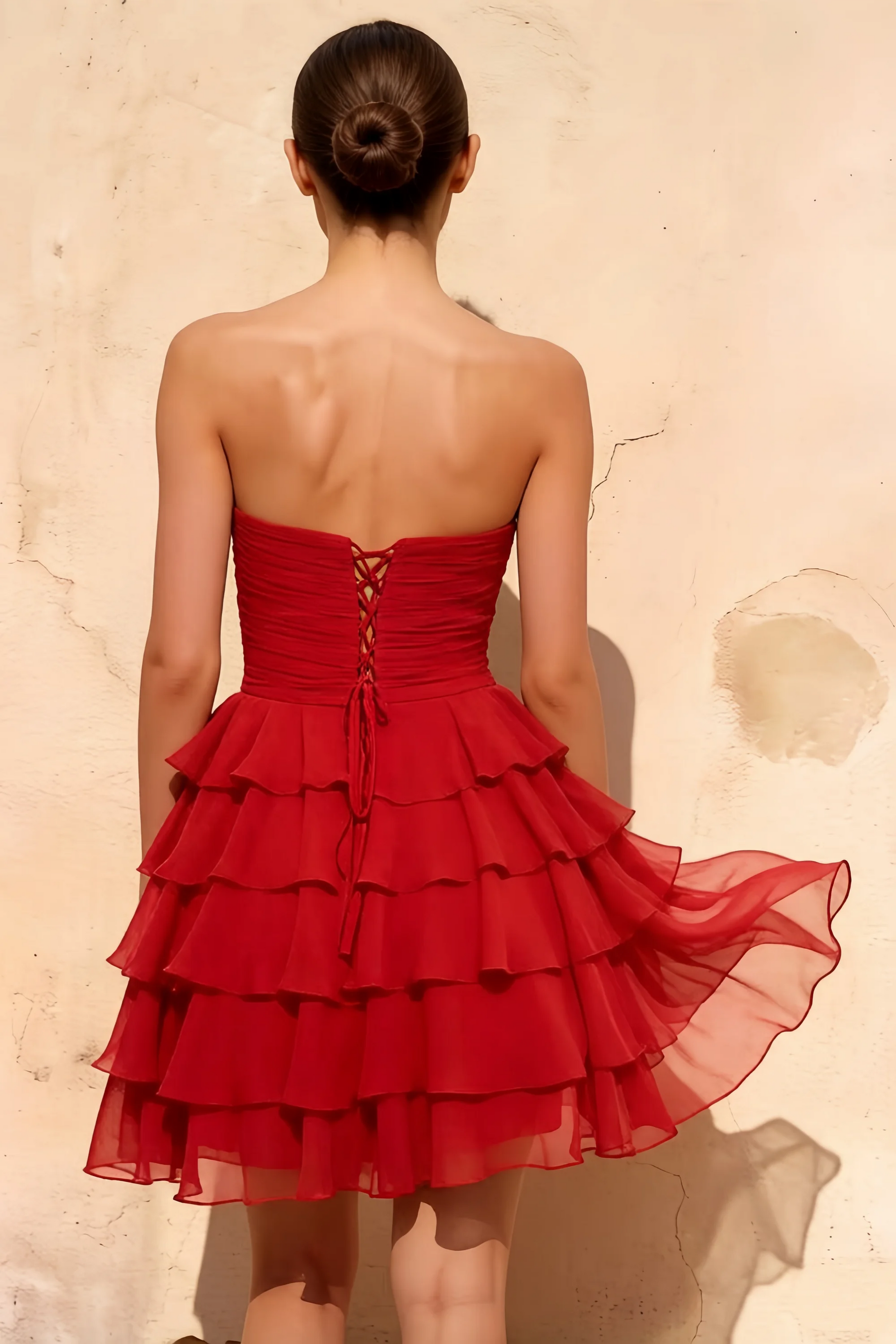 Ellie Red Sweetheart Neck Ruffle Mini Dress