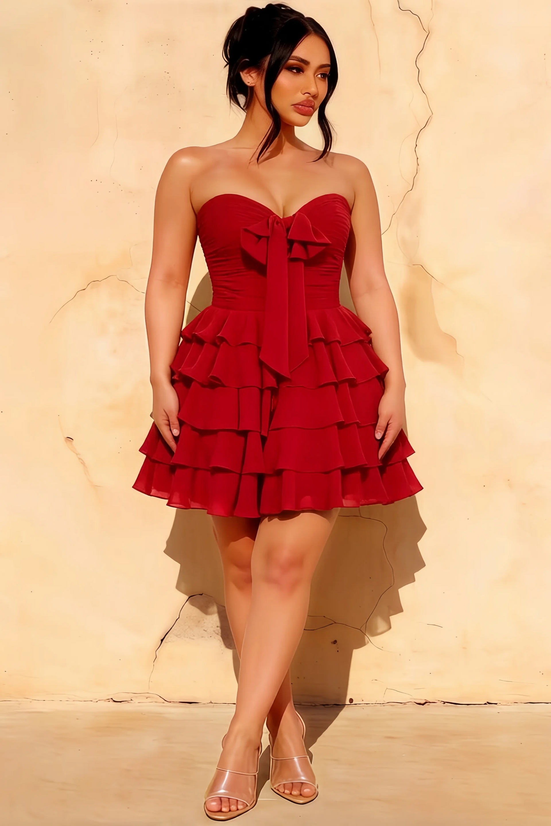 Ellie Red Sweetheart Neck Ruffle Mini Dress