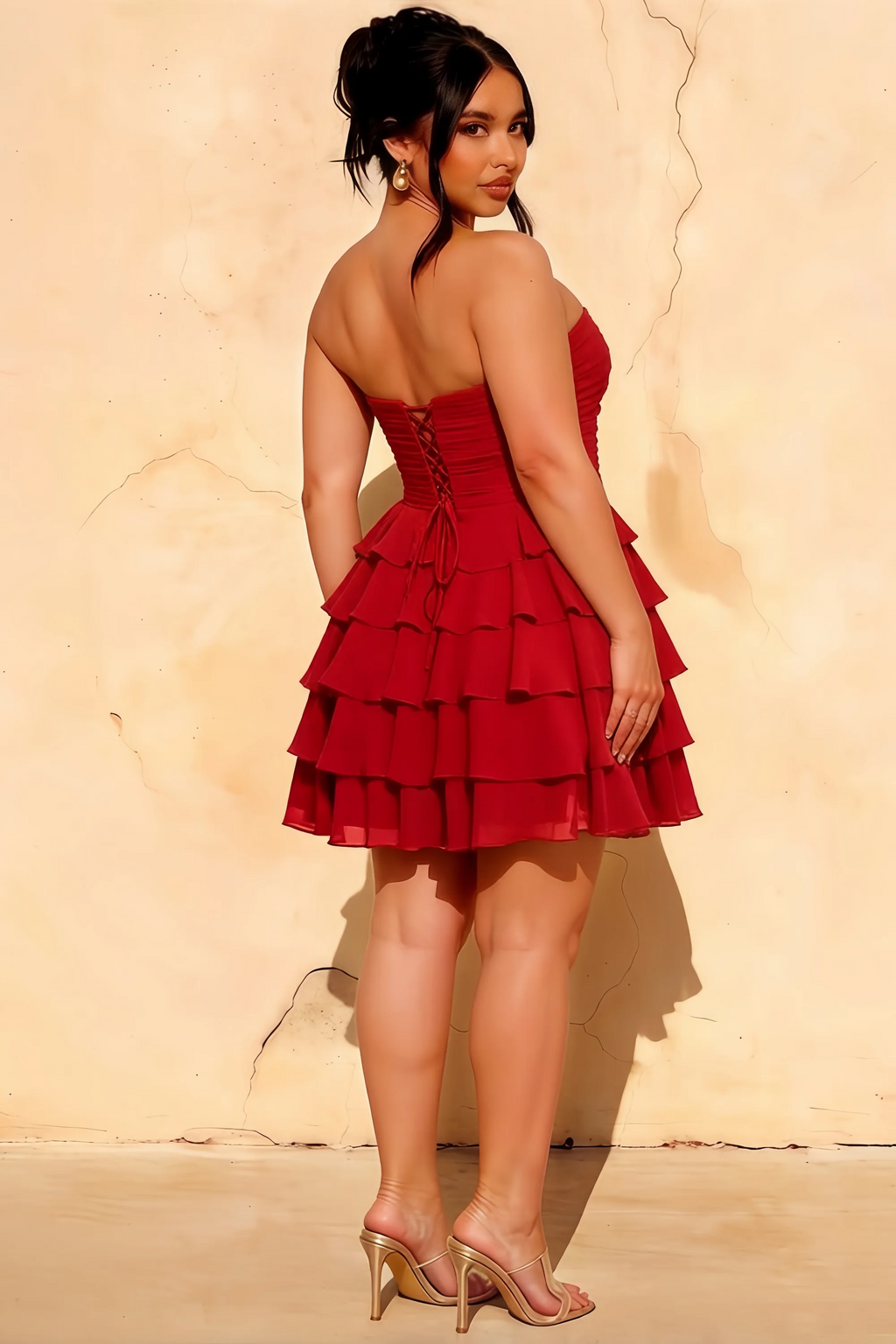 Ellie Red Sweetheart Neck Ruffle Mini Dress