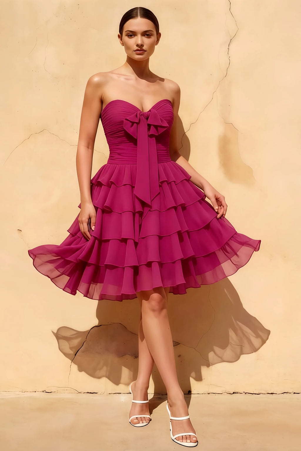 Ellie Rosette Sweetheart Neck Ruffle Mini Dress