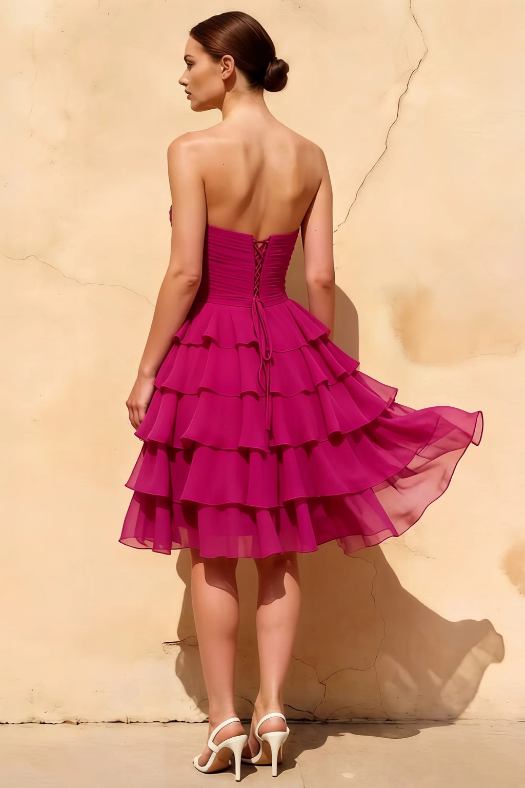 Ellie Rosette Sweetheart Neck Ruffle Mini Dress