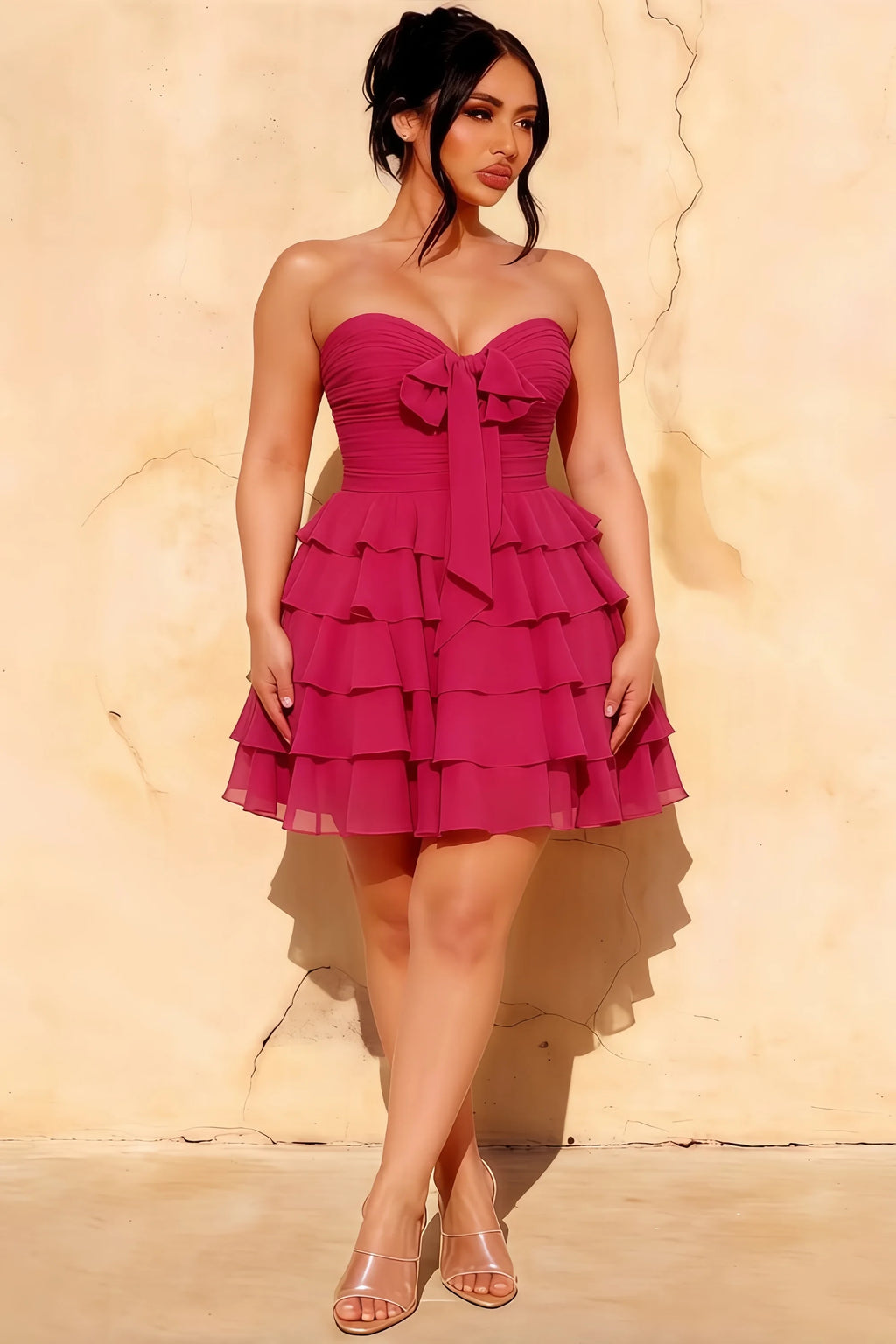 Ellie Rosette Sweetheart Neck Ruffle Mini Dress