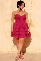 Ellie Rosette Sweetheart Neck Ruffle Mini Dress