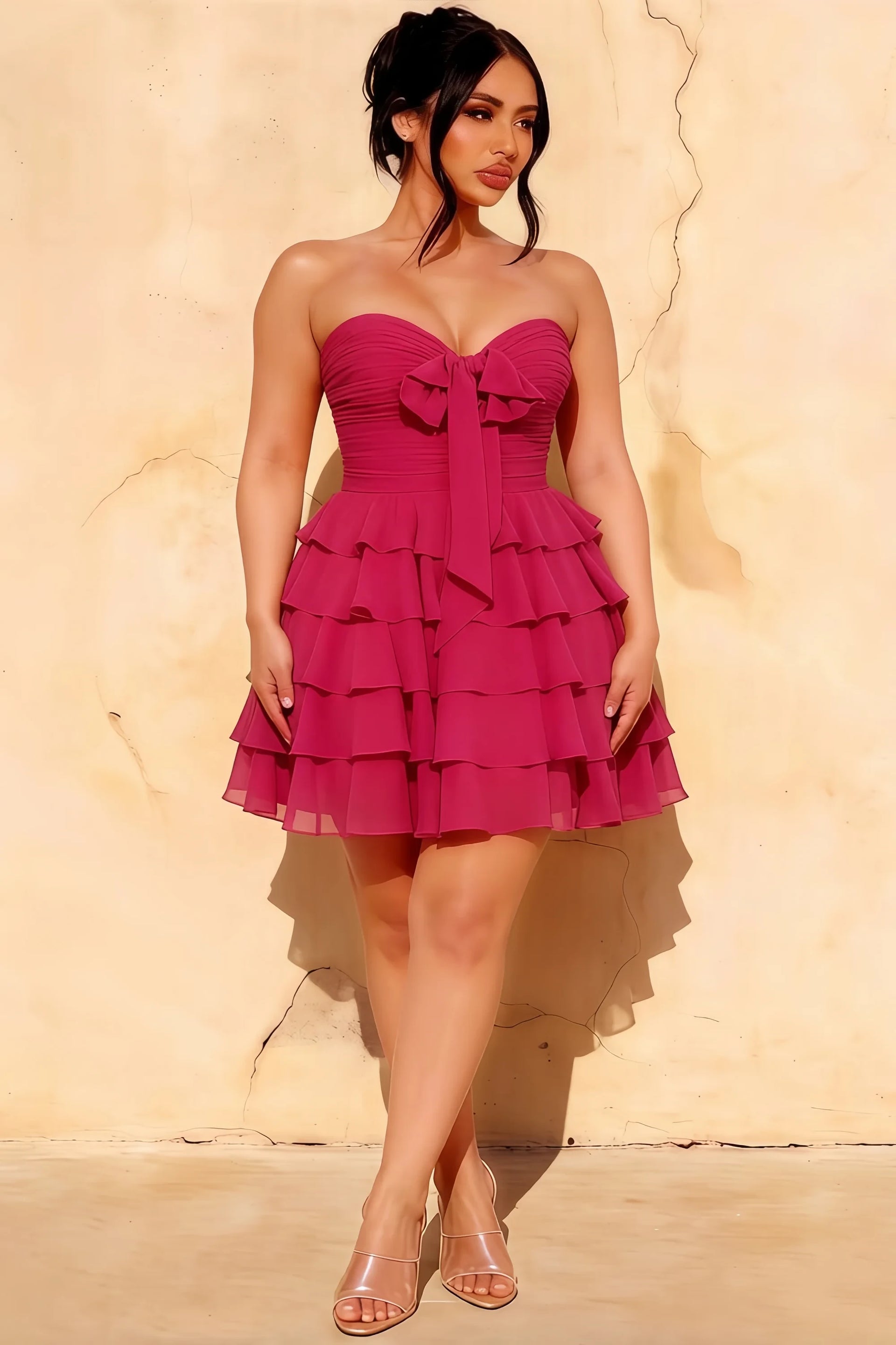 Ellie Rosette Sweetheart Neck Ruffle Mini Dress