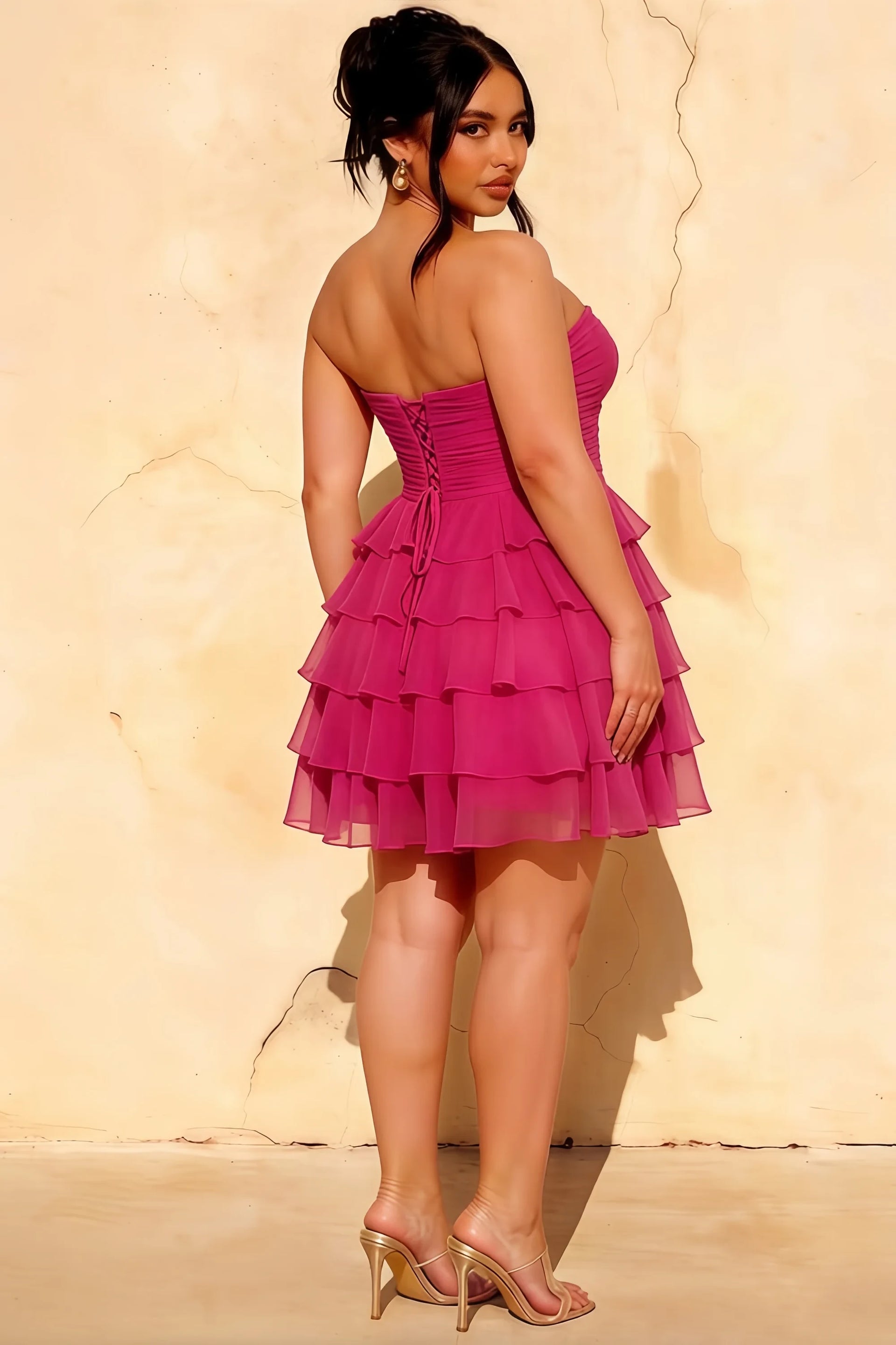 Ellie Rosette Sweetheart Neck Ruffle Mini Dress