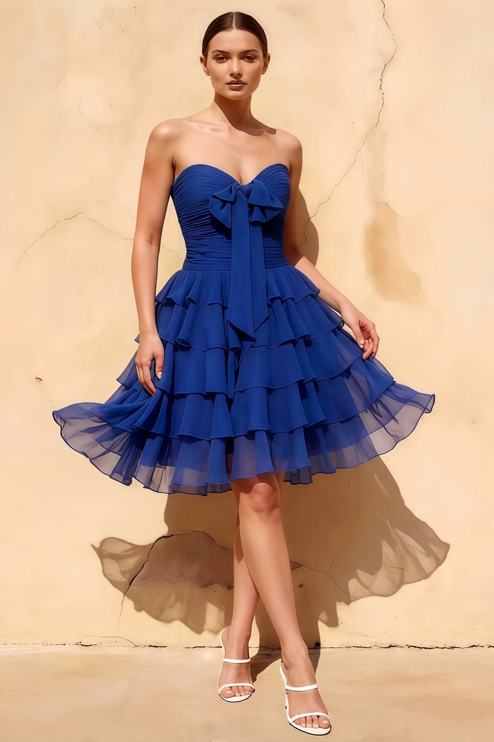 Ellie Royal Blue Sweetheart Neck Ruffle Mini Dress