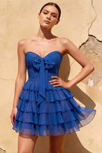 Ellie Royal Blue Sweetheart Neck Ruffle Mini Dress