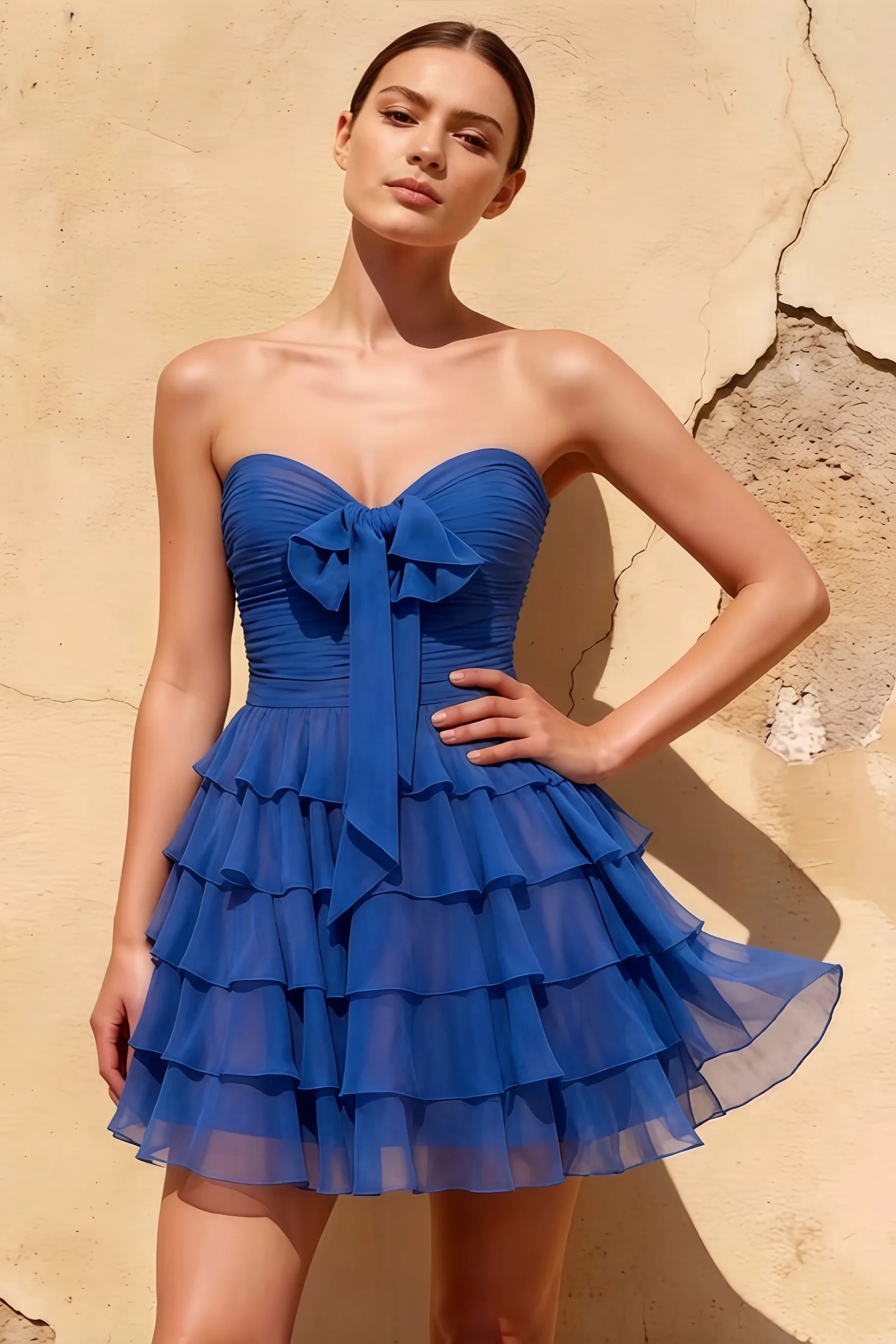 Ellie Royal Blue Sweetheart Neck Ruffle Mini Dress