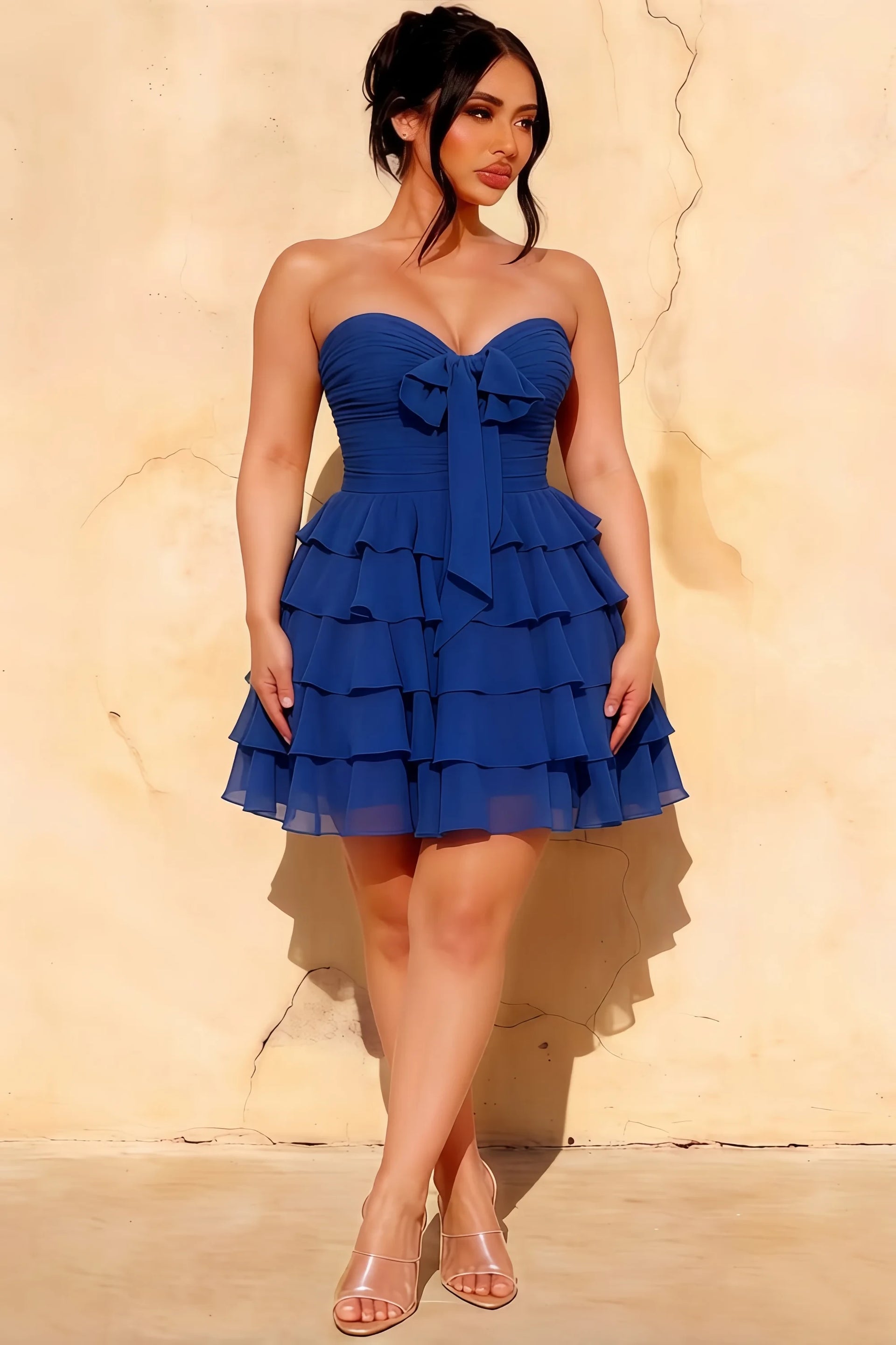 Ellie Royal Blue Sweetheart Neck Ruffle Mini Dress