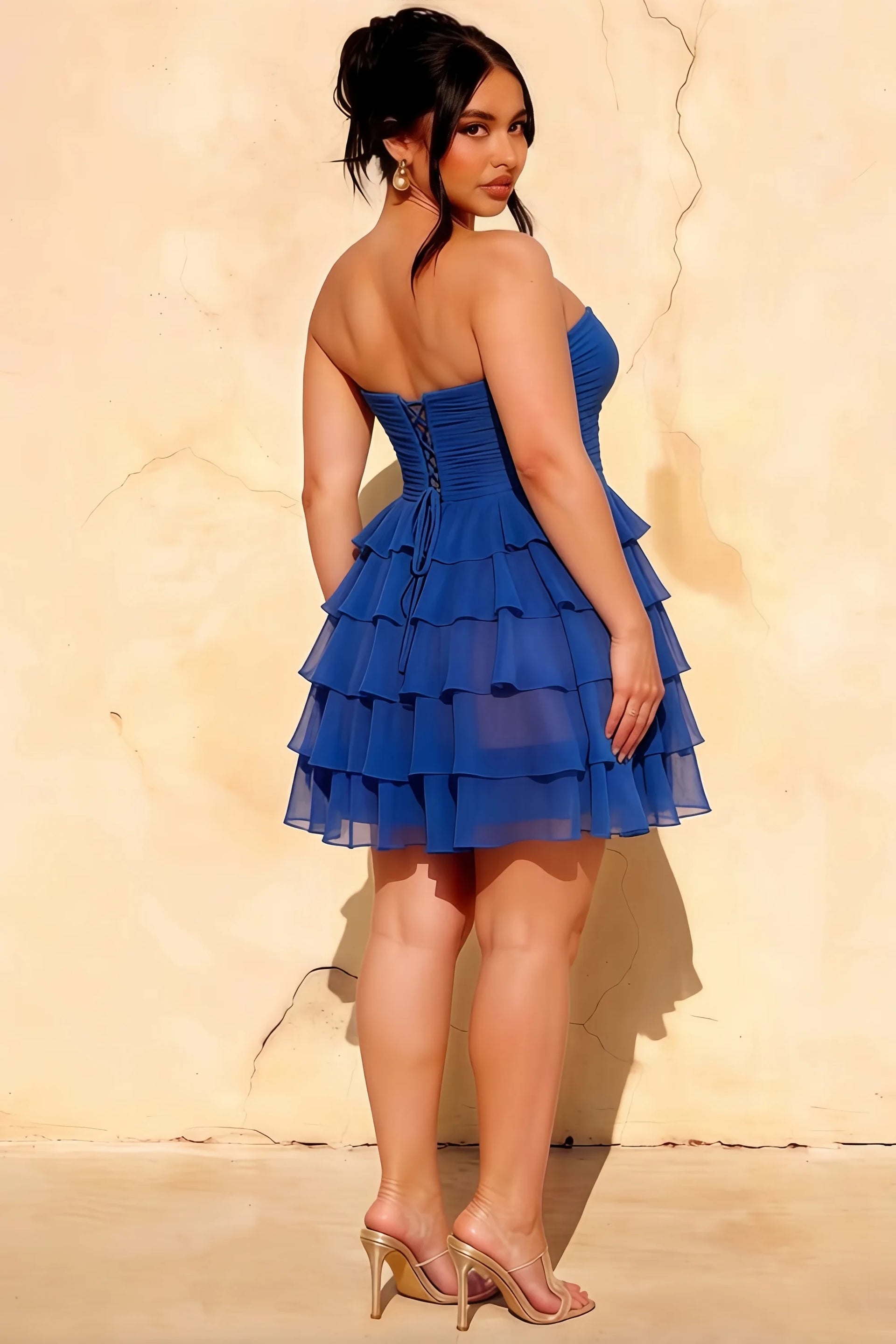 Ellie Royal Blue Sweetheart Neck Ruffle Mini Dress