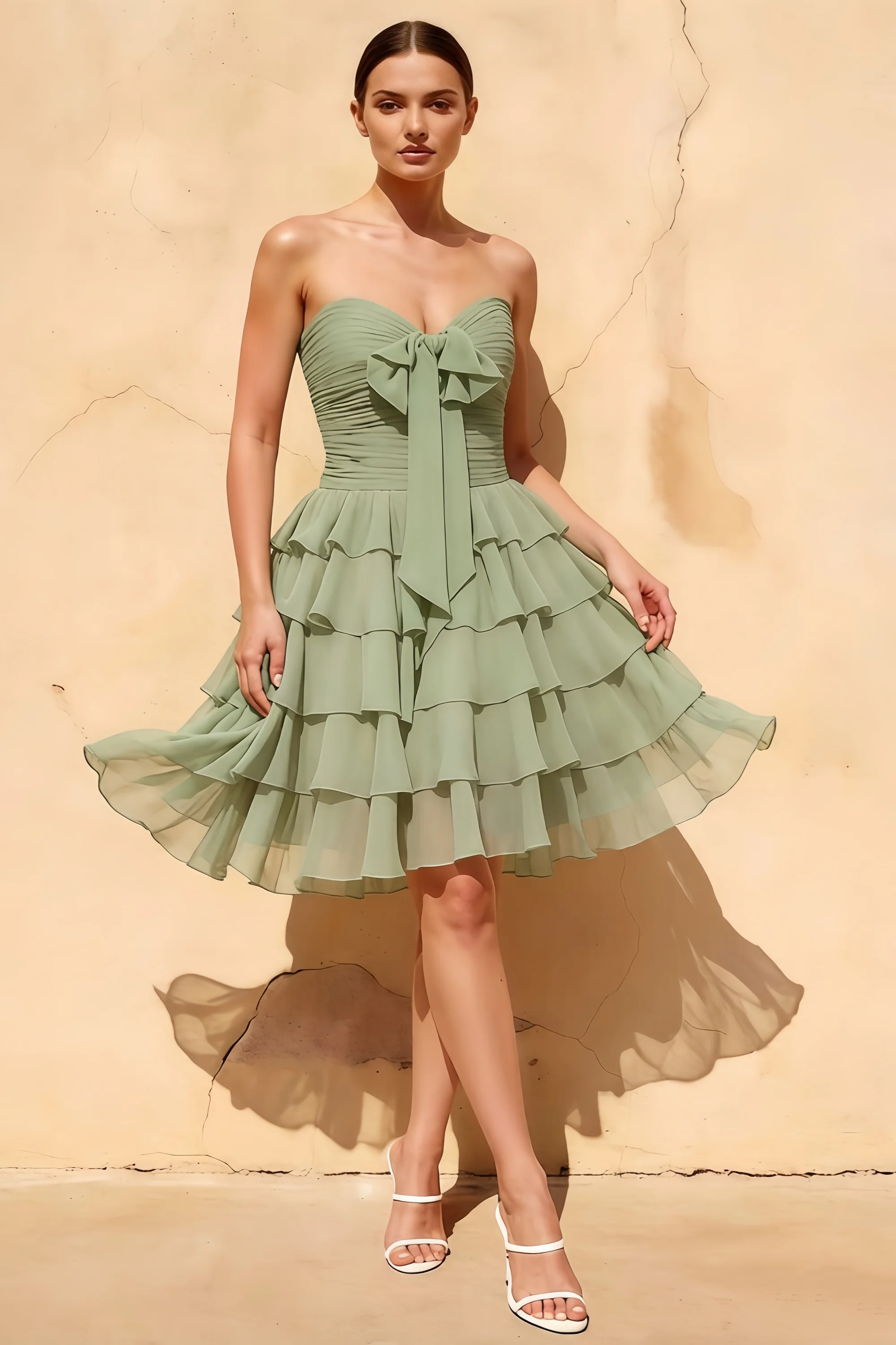 Ellie Sage Green Sweetheart Neck Ruffle Mini Dress Main image