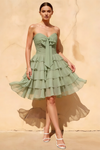 Ellie Sage Green Sweetheart Neck Ruffle Mini Dress