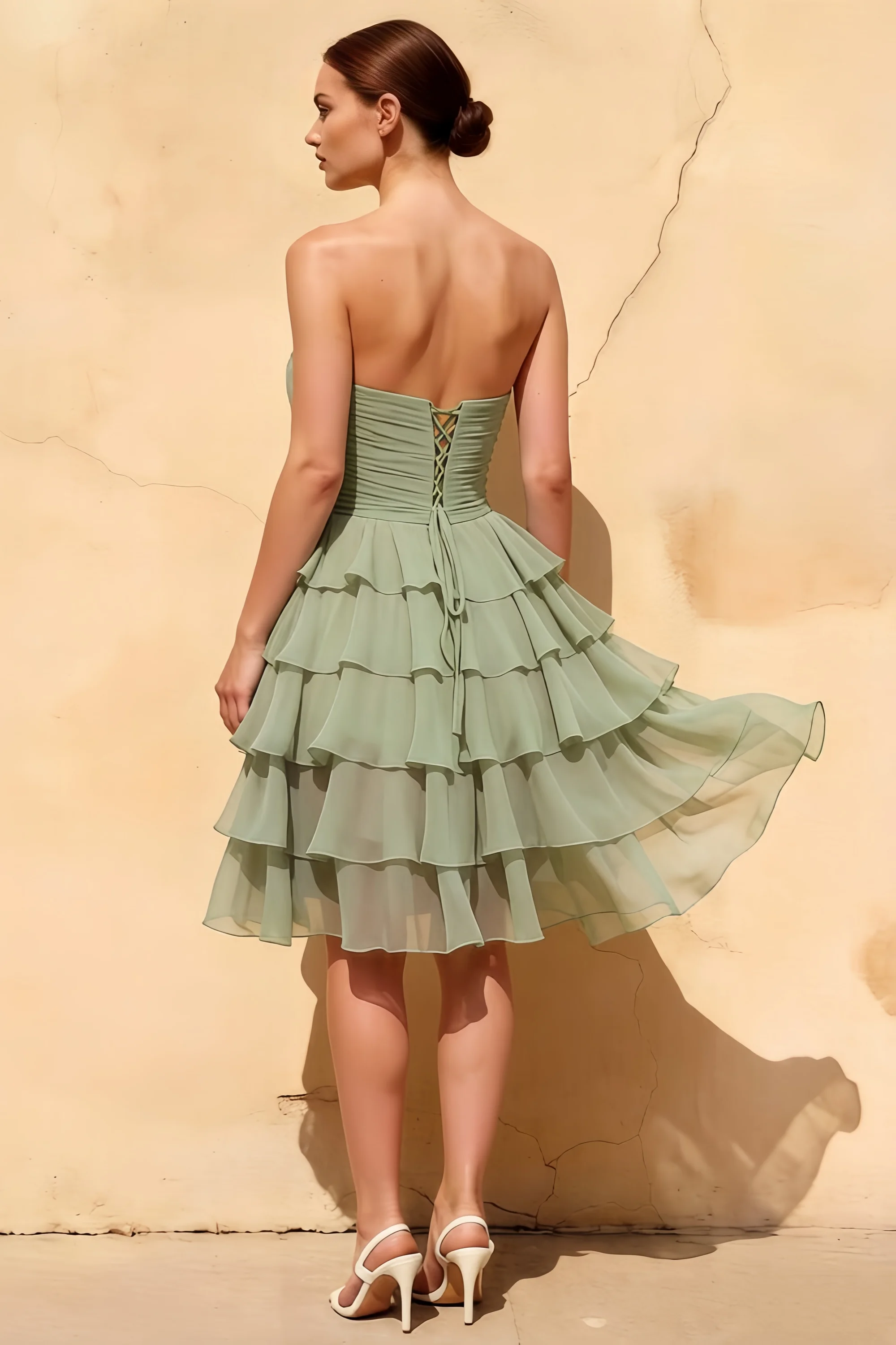 Ellie Sage Green Sweetheart Neck Ruffle Mini Dress Secondary image