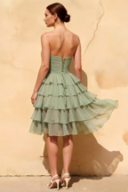 Ellie Sage Green Sweetheart Neck Ruffle Mini Dress