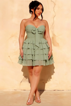 Ellie Sage Green Sweetheart Neck Ruffle Mini Dress