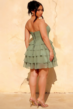 Ellie Sage Green Sweetheart Neck Ruffle Mini Dress