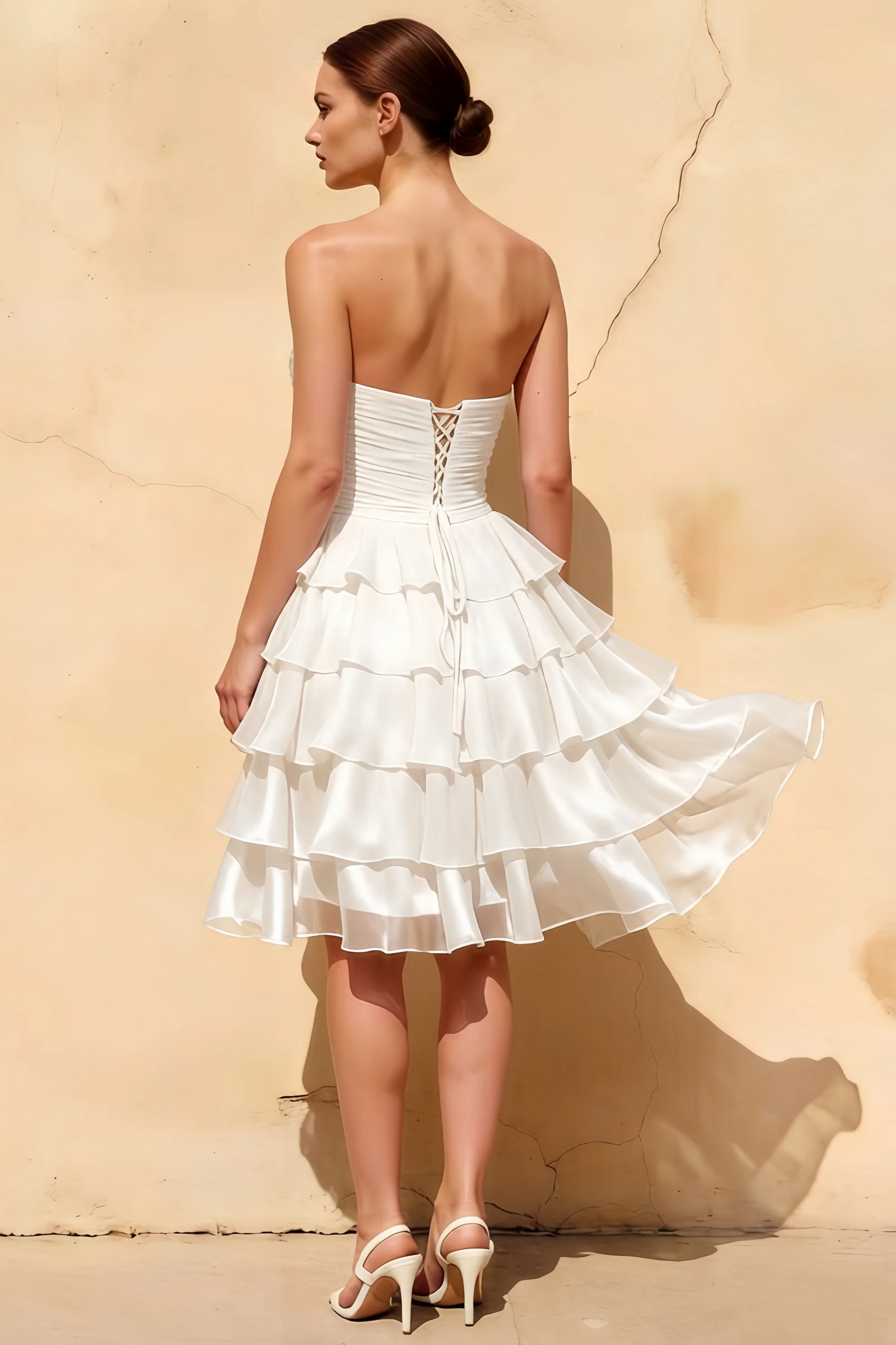 Ellie White Sweetheart Neck Ruffle Mini Dress