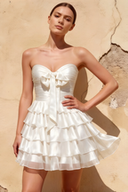 Ellie White Sweetheart Neck Ruffle Mini Dress