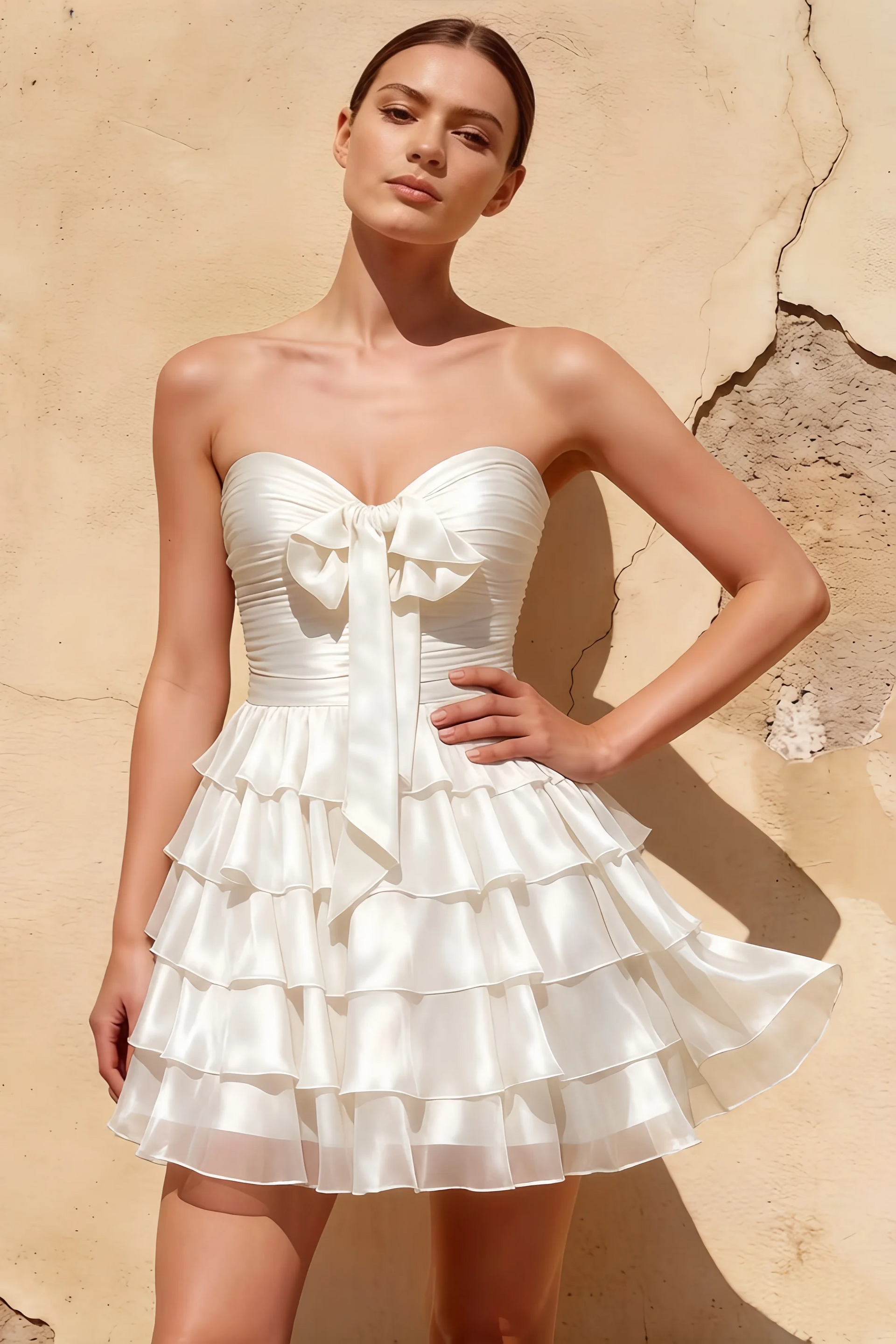 Ellie White Sweetheart Neck Ruffle Mini Dress