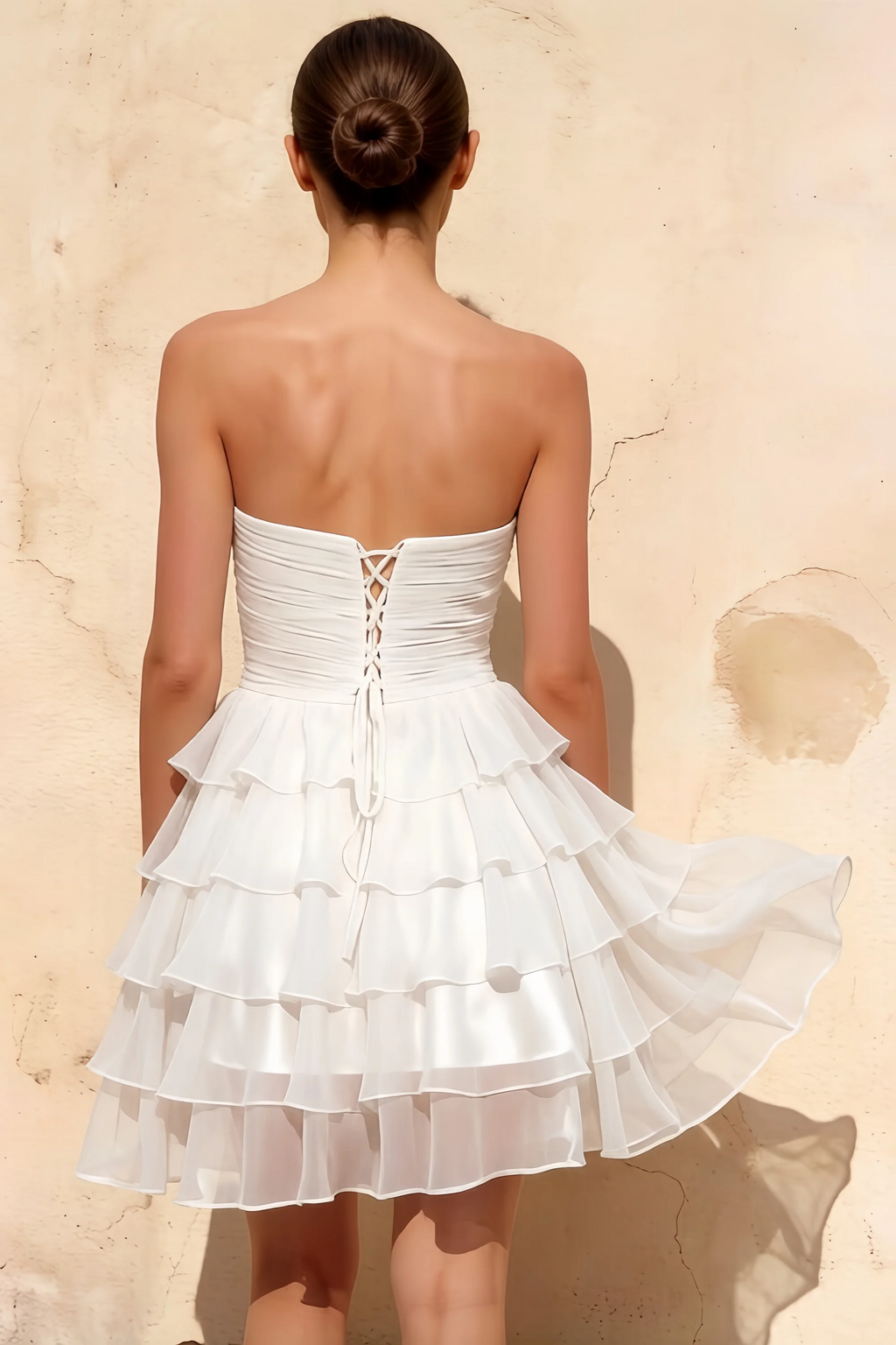 Ellie White Sweetheart Neck Ruffle Mini Dress