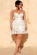 Ellie White Sweetheart Neck Ruffle Mini Dress