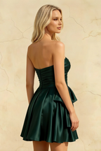 Elly Emerald Green Satin Strapless Mini Dress With Bow