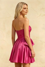 Elly Hot Pink Satin Strapless Mini Dress With Bow