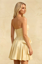 Elly Lemon Satin Strapless Mini Dress With Bow