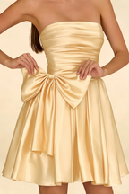 Elly Lemon Satin Strapless Mini Dress With Bow
