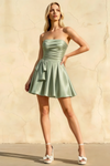 Elly Sage Green Satin Strapless Mini Dress With Bow