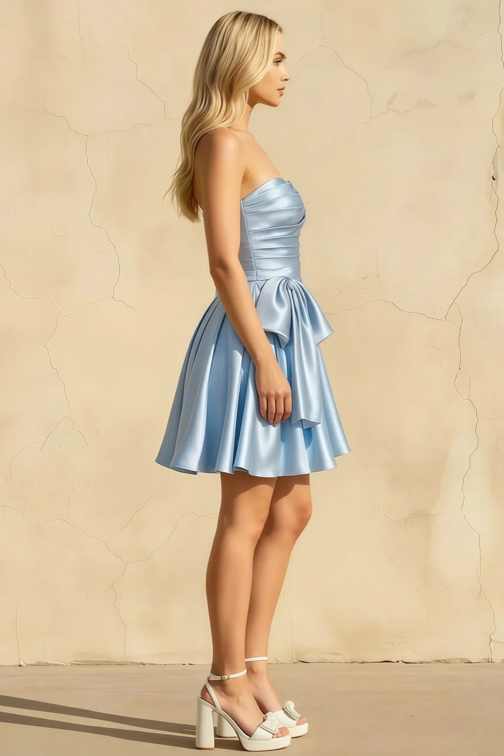 Elly Sky Blue Satin Strapless Mini Dress With Bow Secondary image