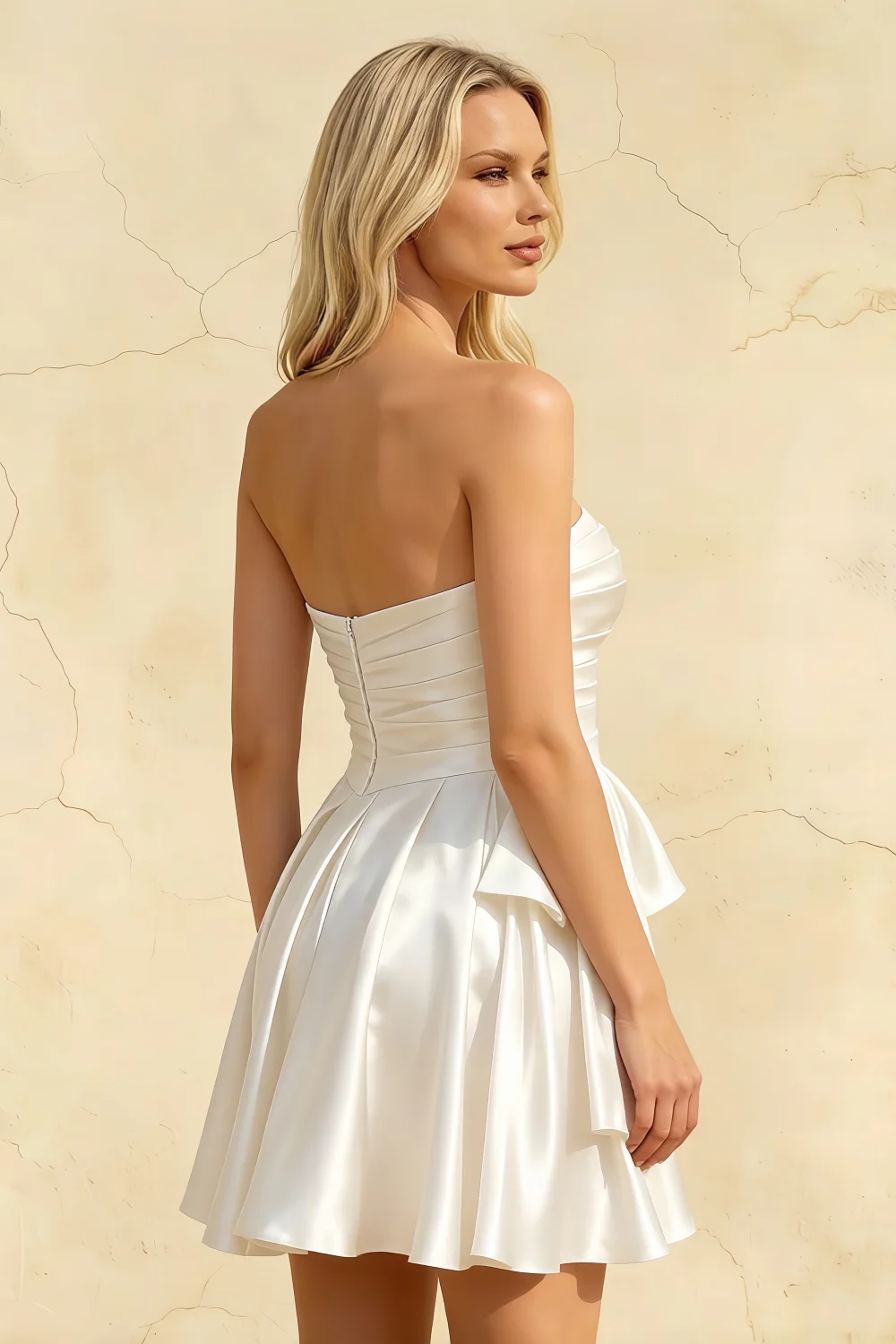 Elly White Satin Strapless Mini Dress With Bow