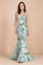 Elodie Blue Floral Ruched V-Neck Mermaid Maxi Dress