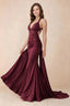 Elodie Burgundy Satin Ruched V-Neck Mermaid Maxi Dress