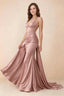 Elodie Dusty Rose Satin Ruched V-Neck Mermaid Maxi Dress