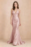Elodie Powder Pink Satin Ruched V-Neck Mermaid Maxi Dress