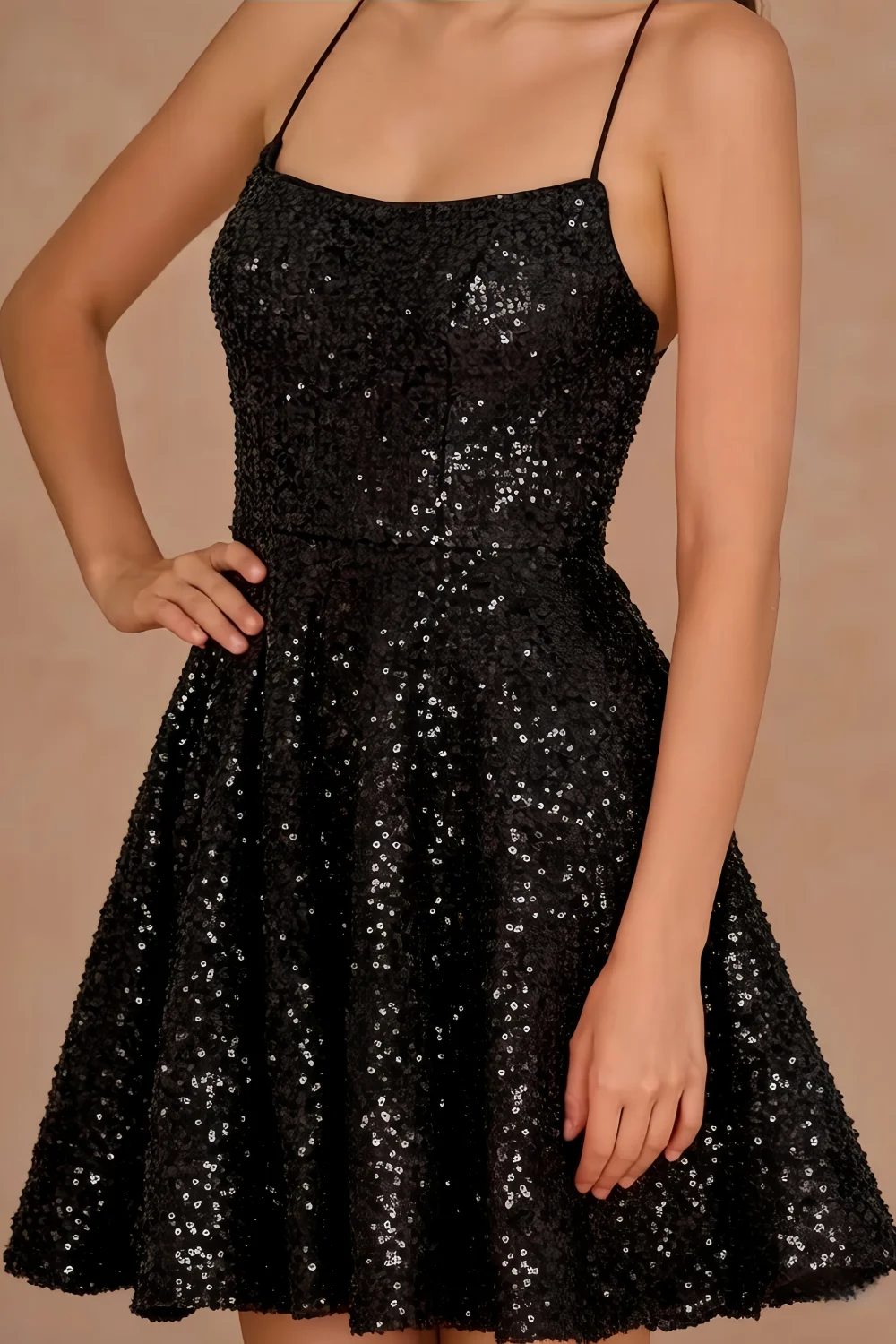 Elsa Black Sequin A Line Backless Mini Dress